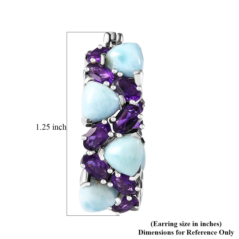 Larimar and African Amethyst 18.75 ctw Zig-Zag Hoop Earrings in Platinum Over Sterling Silver
