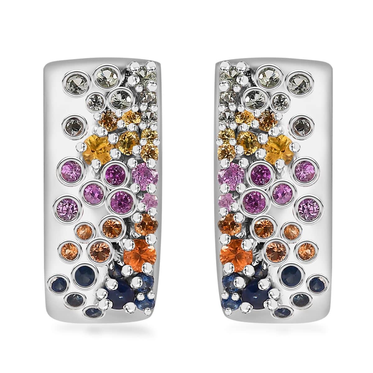 GP Royal Art Deco Collection Multi Sapphire Earrings in Rhodium Over Sterling Silver 1.90 ctw image number 0