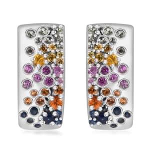 GP Royal Art Deco Collection Multi Sapphire Earrings in Rhodium Over Sterling Silver 1.90 ctw