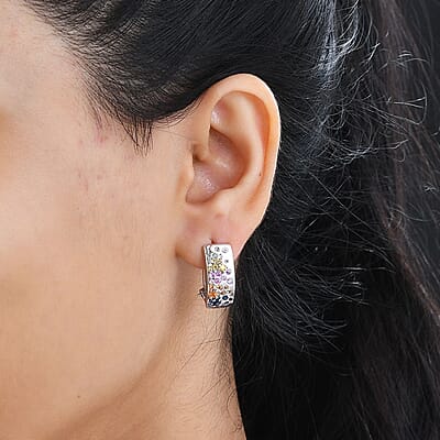 GP Royal Art Deco Collection Multi Sapphire Earrings in Rhodium Over Sterling Silver 1.90 ctw