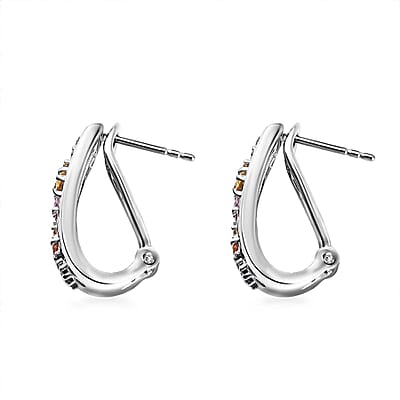 GP Royal Art Deco Collection Multi Sapphire Earrings in Rhodium Over Sterling Silver 1.90 ctw