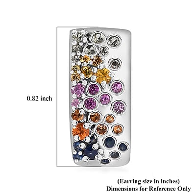 GP Royal Art Deco Collection Multi Sapphire Earrings in Rhodium Over Sterling Silver 1.90 ctw