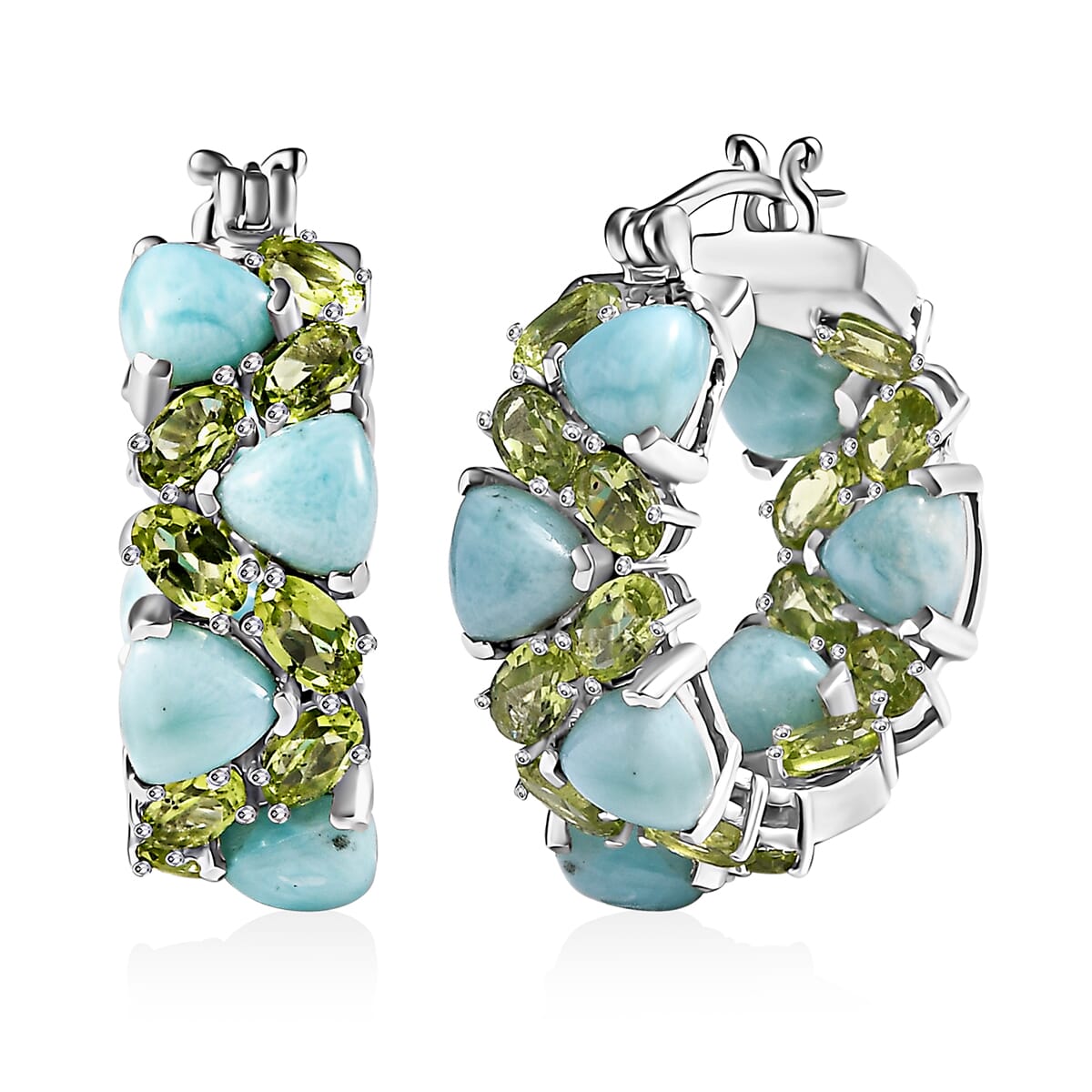 Larimar and Peridot 20.90 ctw Zig-Zag Hoop Earrings in Platinum Over Sterling Silver image number 0
