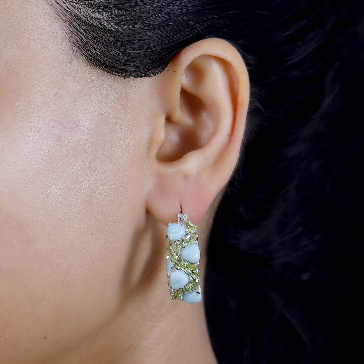 Larimar and Peridot 20.90 ctw Zig-Zag Hoop Earrings in Platinum Over Sterling Silver image number 2