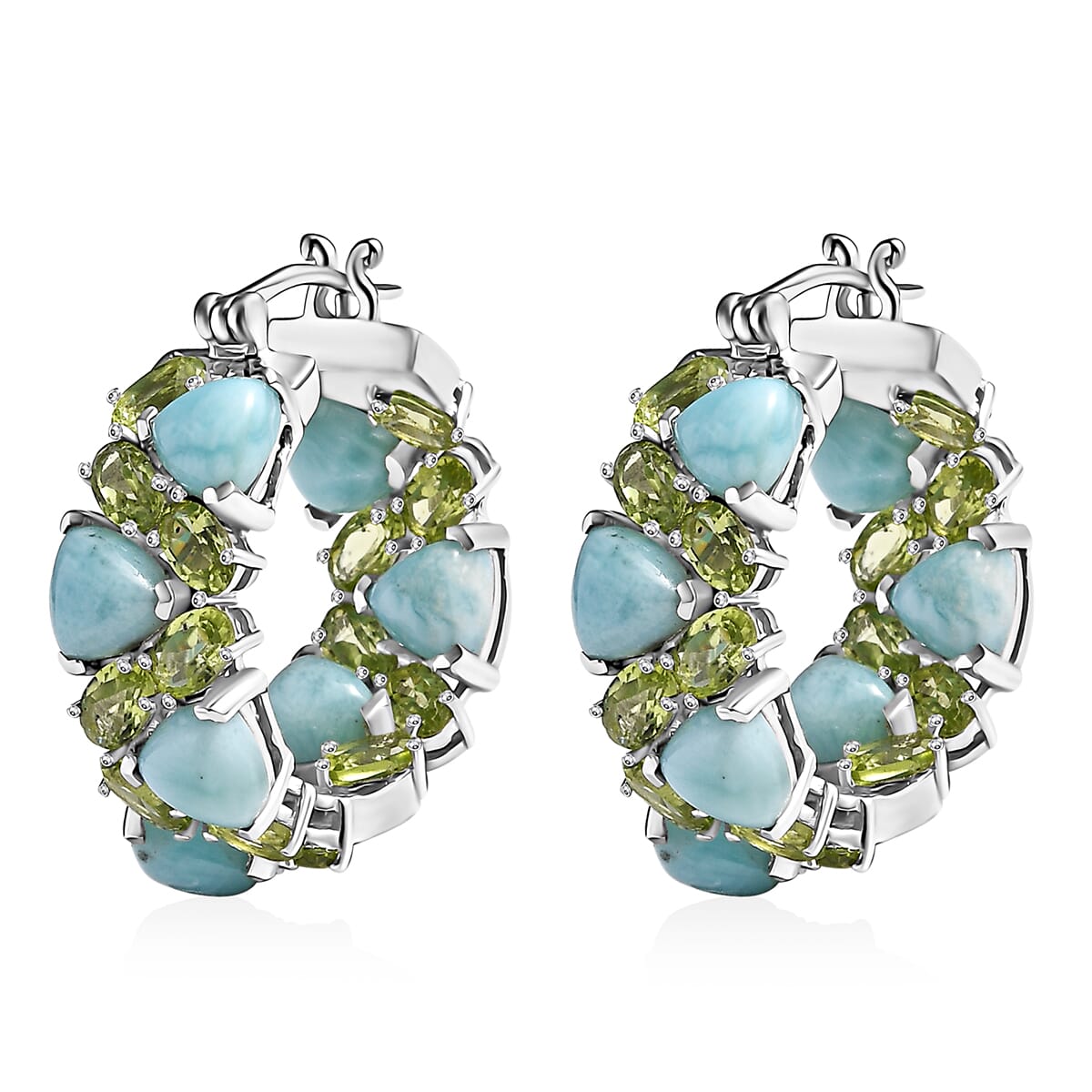 Larimar and Peridot 20.90 ctw Zig-Zag Hoop Earrings in Platinum Over Sterling Silver image number 3