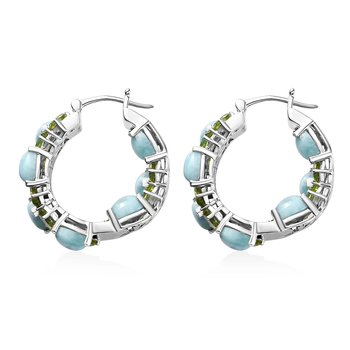 Larimar and Peridot 20.90 ctw Zig-Zag Hoop Earrings in Platinum Over Sterling Silver image number 4