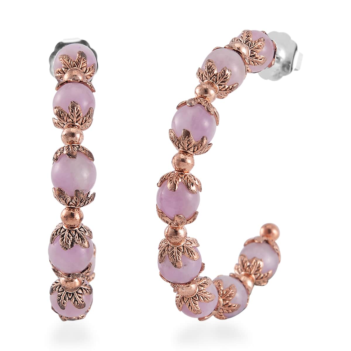 Kunzite Half Hoop Earrings in Rosetone 75.00 ctw image number 0