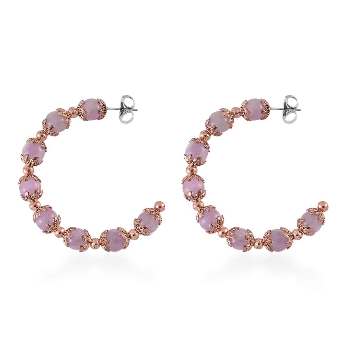 Kunzite Half Hoop Earrings in Rosetone 75.00 ctw image number 3