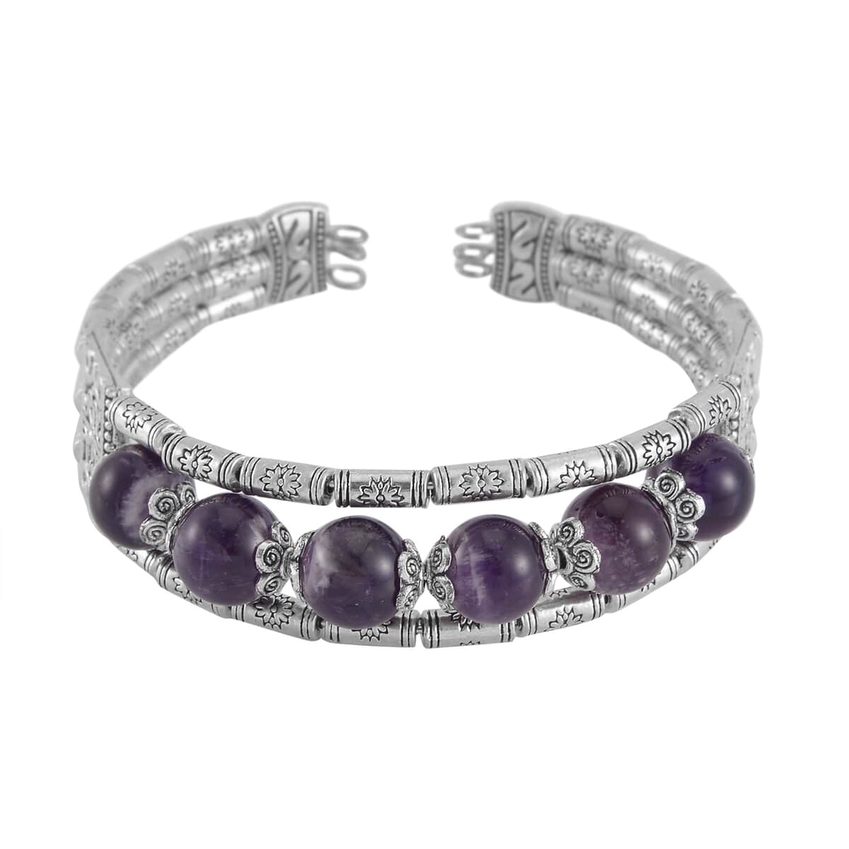 Bi-Color Amethyst Cuff Bracelet in Silvertone (7.00 In) 70.00 ctw image number 0