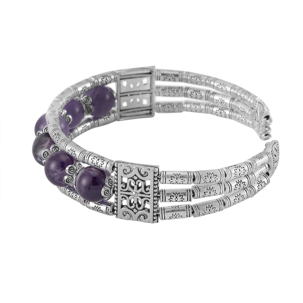 Bi-Color Amethyst Cuff Bracelet in Silvertone (7.00 In) 70.00 ctw image number 3