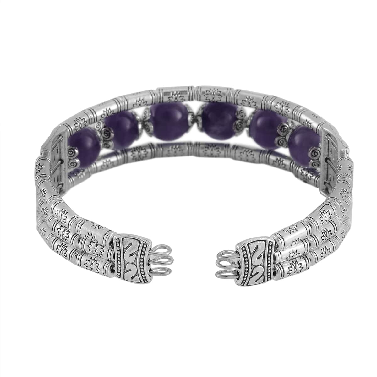 Bi-Color Amethyst Cuff Bracelet in Silvertone (7.00 In) 70.00 ctw image number 4