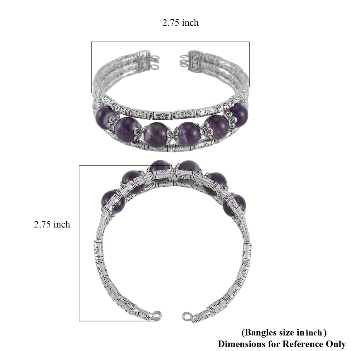 Bi-Color Amethyst Cuff Bracelet in Silvertone (7.00 In) 70.00 ctw image number 5