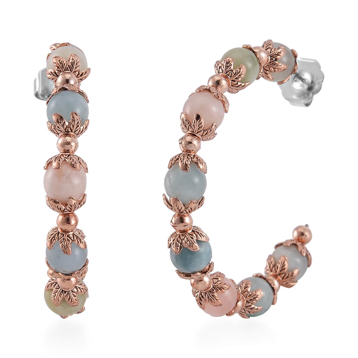 Multi Beryl Half Hoop Earrings in Rosetone 75.00 ctw image number 0