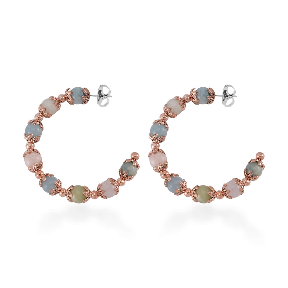 Multi Beryl Half Hoop Earrings in Rosetone 75.00 ctw image number 3