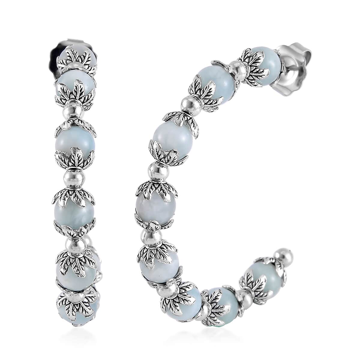 Aquamarine Half Hoop Earrings in Silvertone 75.00 ctw image number 0