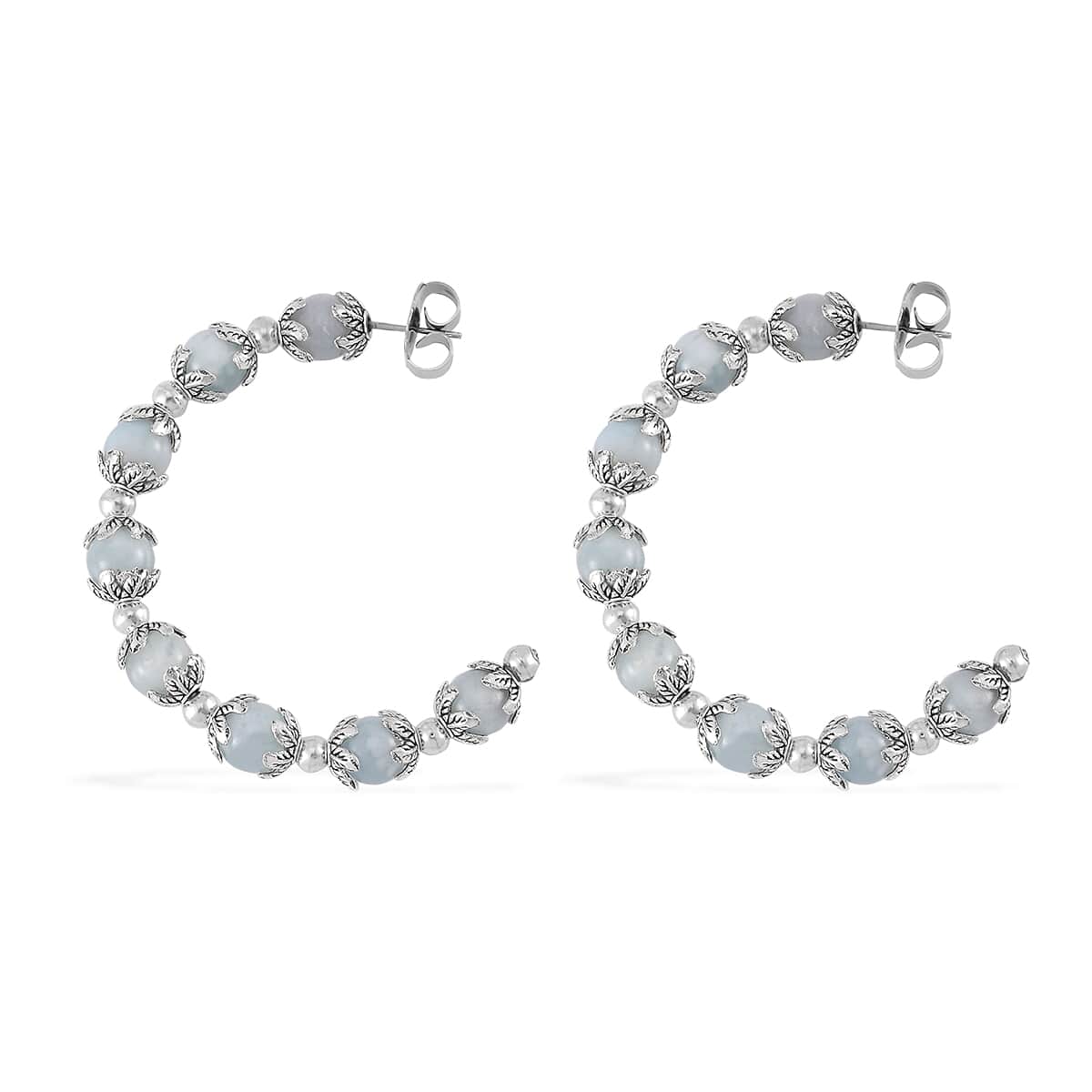 Aquamarine Half Hoop Earrings in Silvertone 75.00 ctw image number 3