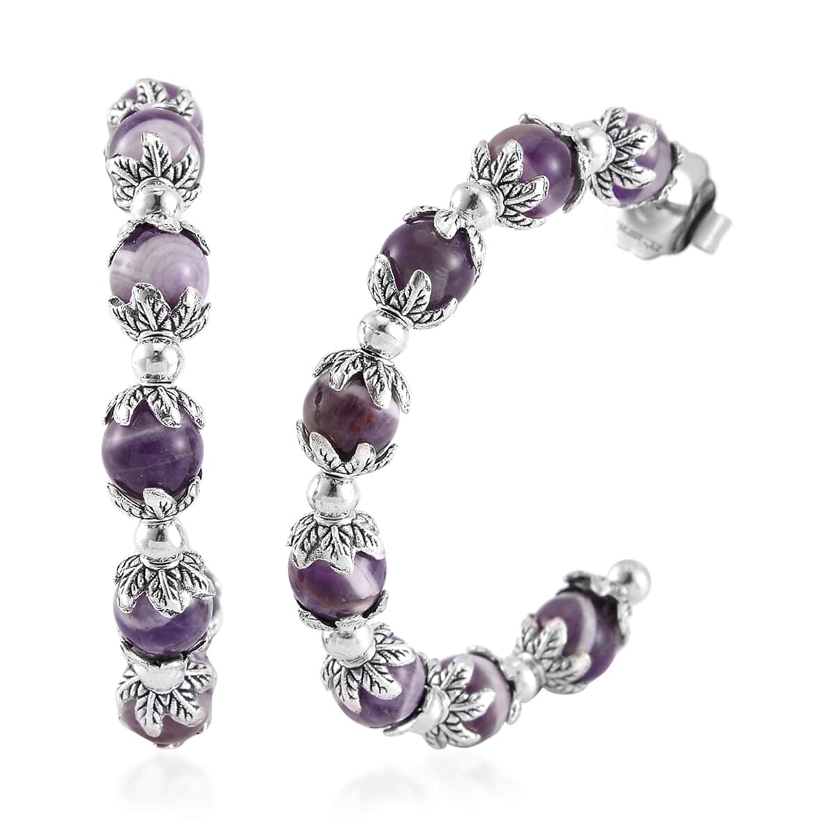 Bi-Color Amethyst Half Hoop Earrings in Silvertone 75.00 ctw image number 0