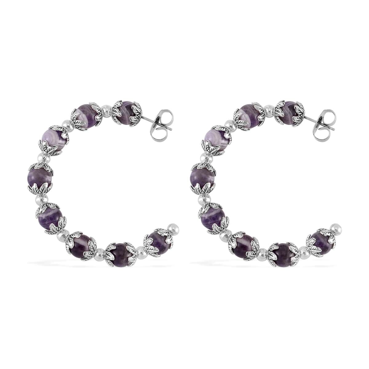 Bi-Color Amethyst Half Hoop Earrings in Silvertone 75.00 ctw image number 3