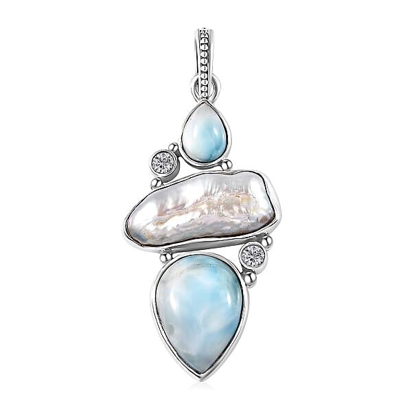 Artisan Crafted Larimar and Multi Gemstone Pendant without Chain in Black Oxidized Sterling Silver 17.10 ctw