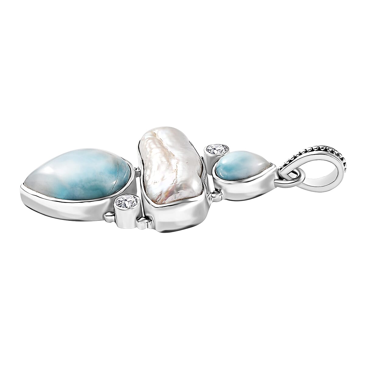 Artisan Crafted Larimar and Multi Gemstone Pendant without Chain in Black Oxidized Sterling Silver 17.10 ctw