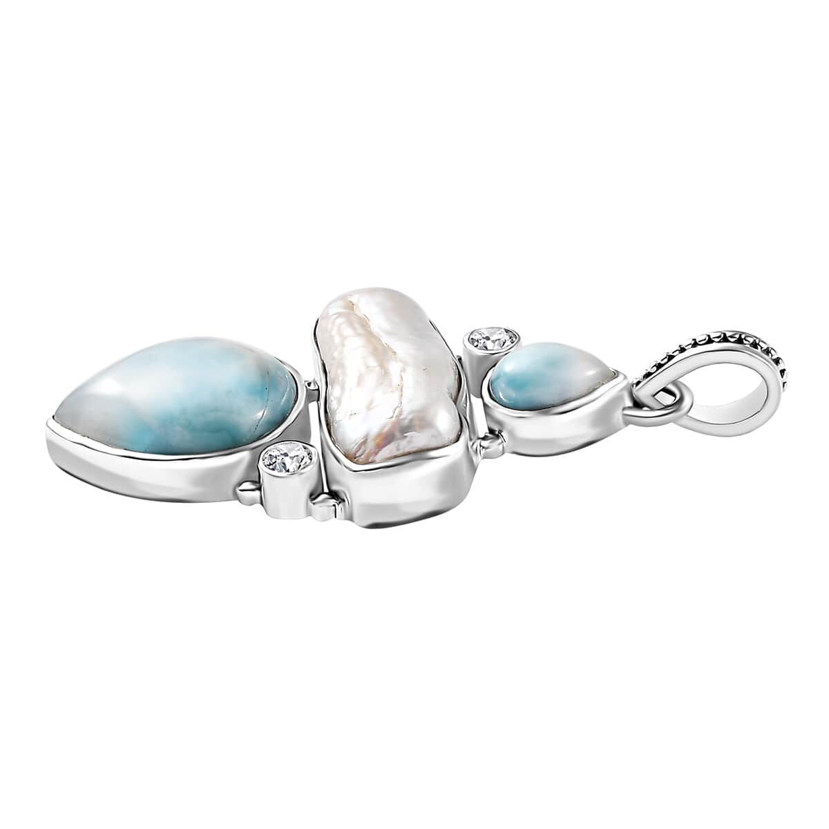 Artisan Crafted Larimar and Multi Gemstone Pendant in Black Oxidized Sterling Silver 17.10 ctw image number 4
