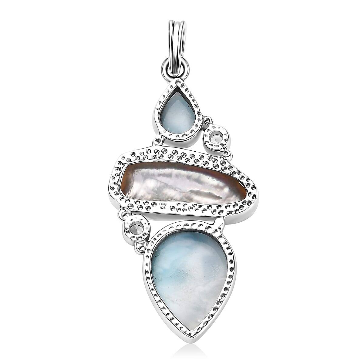 Artisan Crafted Larimar and Multi Gemstone Pendant without Chain in Black Oxidized Sterling Silver 17.10 ctw