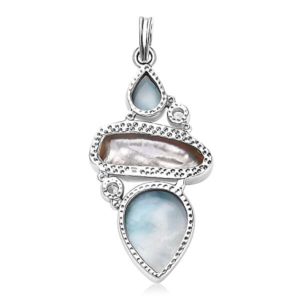 Artisan Crafted Larimar and Multi Gemstone Pendant without Chain in Black Oxidized Sterling Silver 17.10 ctw