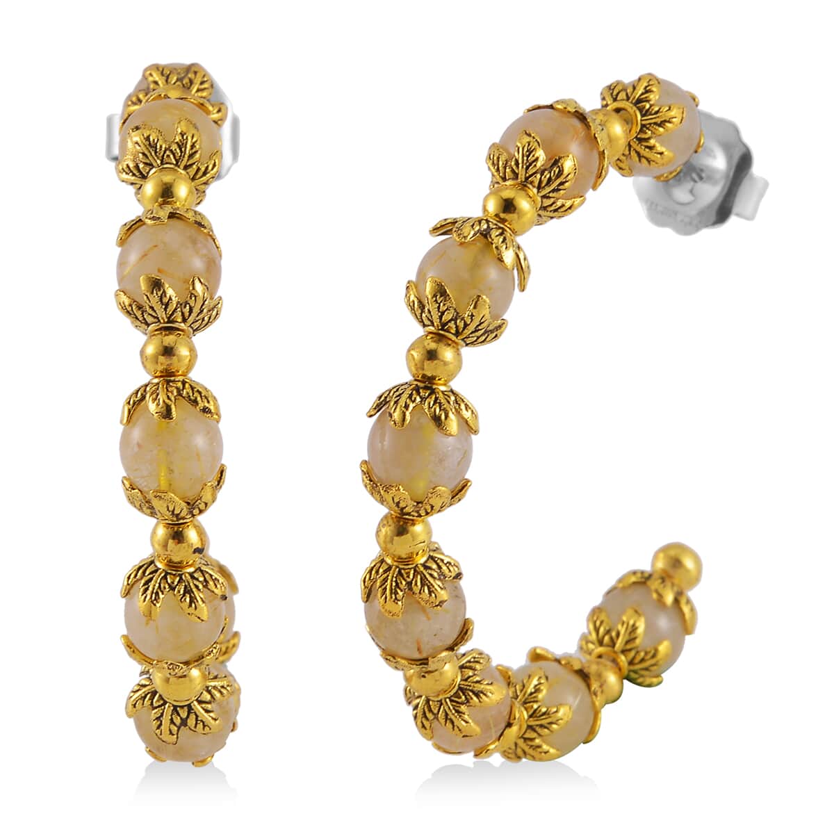 Golden Rutilated Quartz Half Hoop Earrings in Goldtone 75.00 ctw image number 0