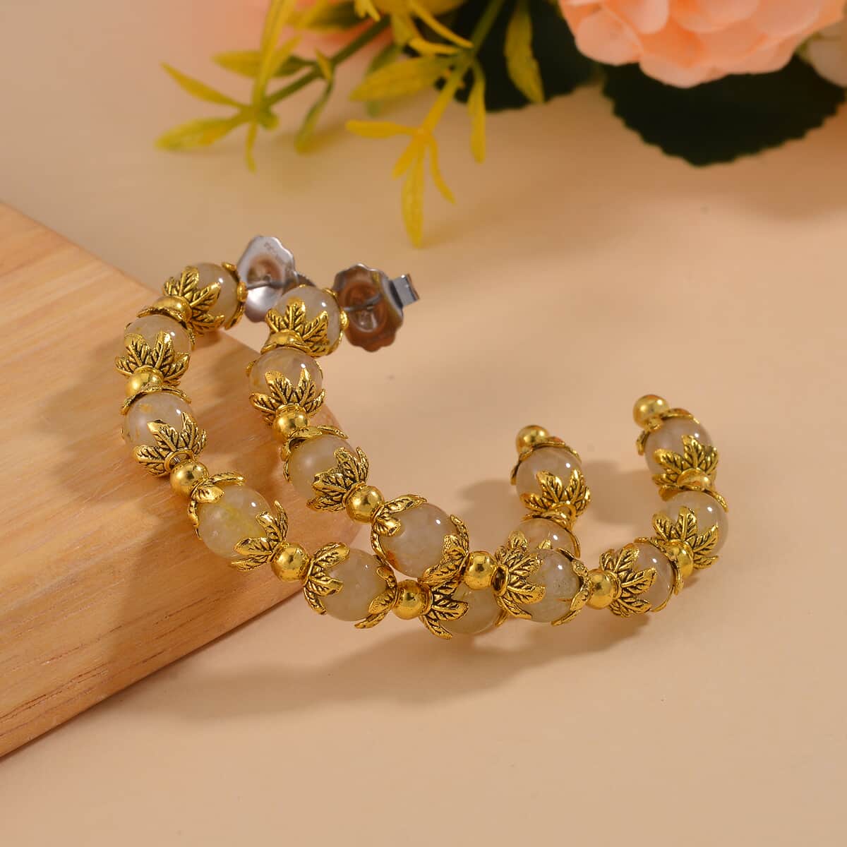 Golden Rutilated Quartz Half Hoop Earrings in Goldtone 75.00 ctw image number 1