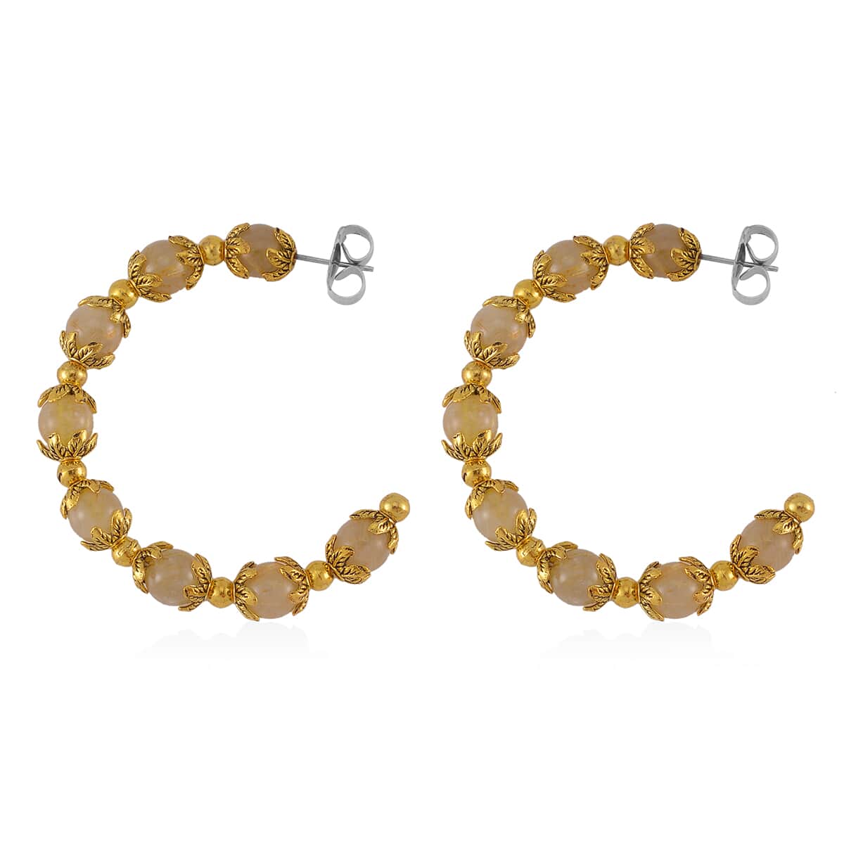 Golden Rutilated Quartz Half Hoop Earrings in Goldtone 75.00 ctw image number 3