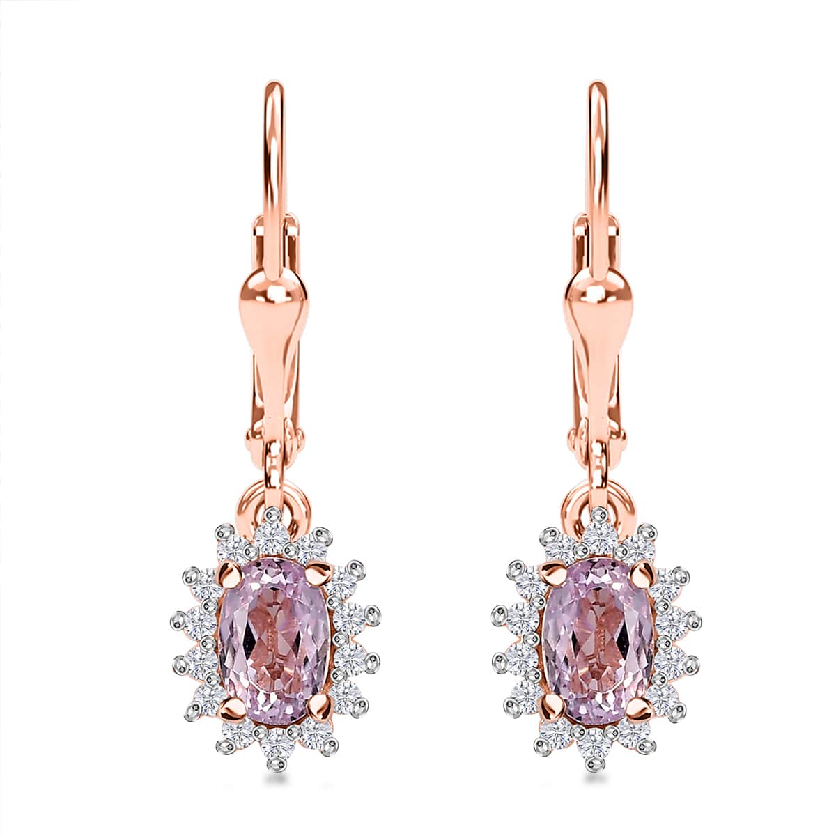 Premium Martha Rocha Kunzite and Moissanite Sunburst Earrings in Vermeil Rose Gold Over Sterling Silver 1.70 ctw image number 0