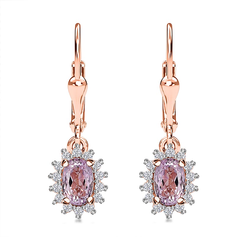 Premium Martha Rocha Kunzite and Moissanite 1.70 ctw Sunburst Earrings in Vermeil Rose Gold Over Sterling Silver