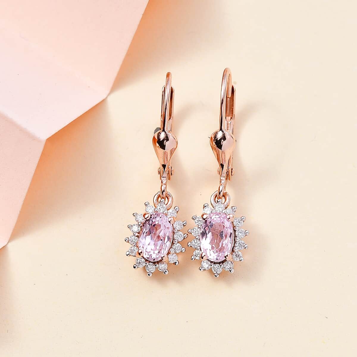 Premium Martha Rocha Kunzite and Moissanite Sunburst Earrings in Vermeil Rose Gold Over Sterling Silver 1.70 ctw image number 1