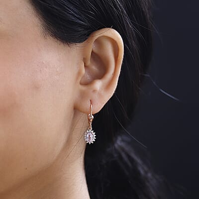 Premium Martha Rocha Kunzite and Moissanite 1.70 ctw Sunburst Earrings in Vermeil Rose Gold Over Sterling Silver