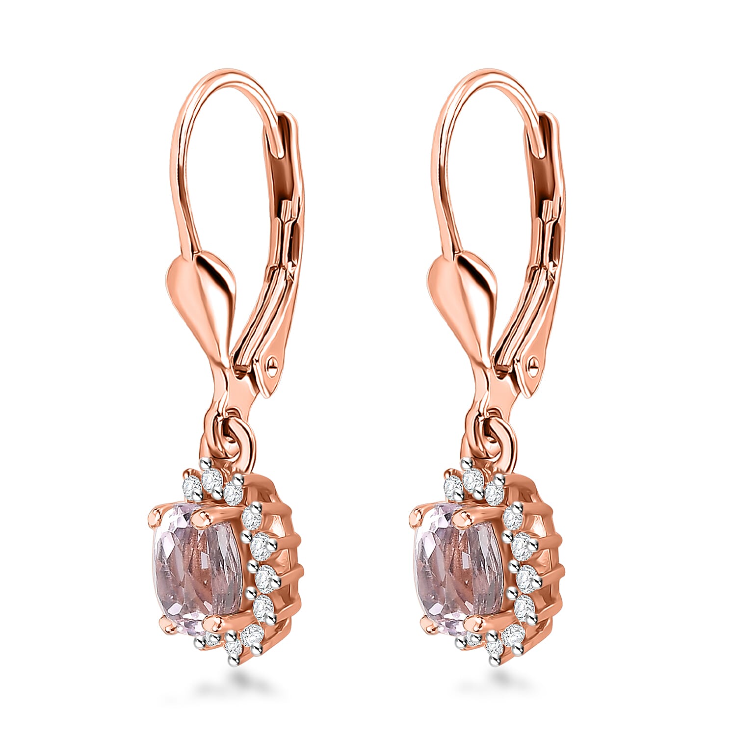 Premium Martha Rocha Kunzite and Moissanite 1.70 ctw Sunburst Earrings in Vermeil Rose Gold Over Sterling Silver