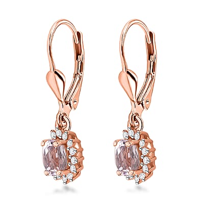 Premium Martha Rocha Kunzite and Moissanite 1.70 ctw Sunburst Earrings in Vermeil Rose Gold Over Sterling Silver