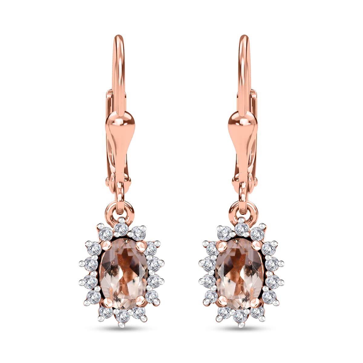 Premium Marropino Morganite and Moissanite 1.15 ctw Sunburst Earrings in Vermeil Rose Gold Over Sterling Silver image number 0