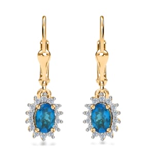 Premium Malgache Neon Apatite and Moissanite 1.15 ctw Sunburst Earrings in Vermeil Yellow Gold Over Sterling Silver
