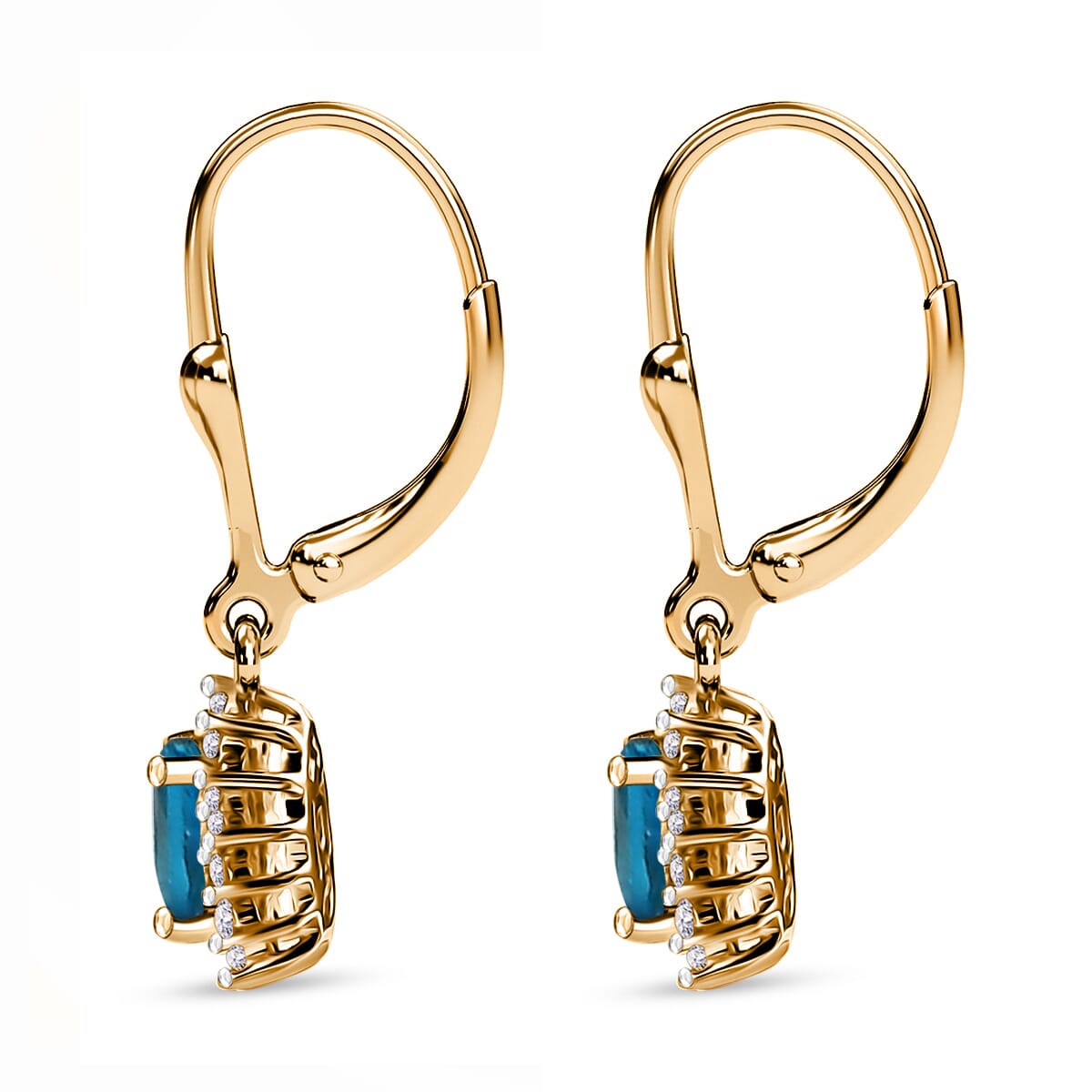 Premium Malgache Neon Apatite and Moissanite 1.15 ctw Sunburst Earrings in Vermeil Yellow Gold Over Sterling Silver image number 3