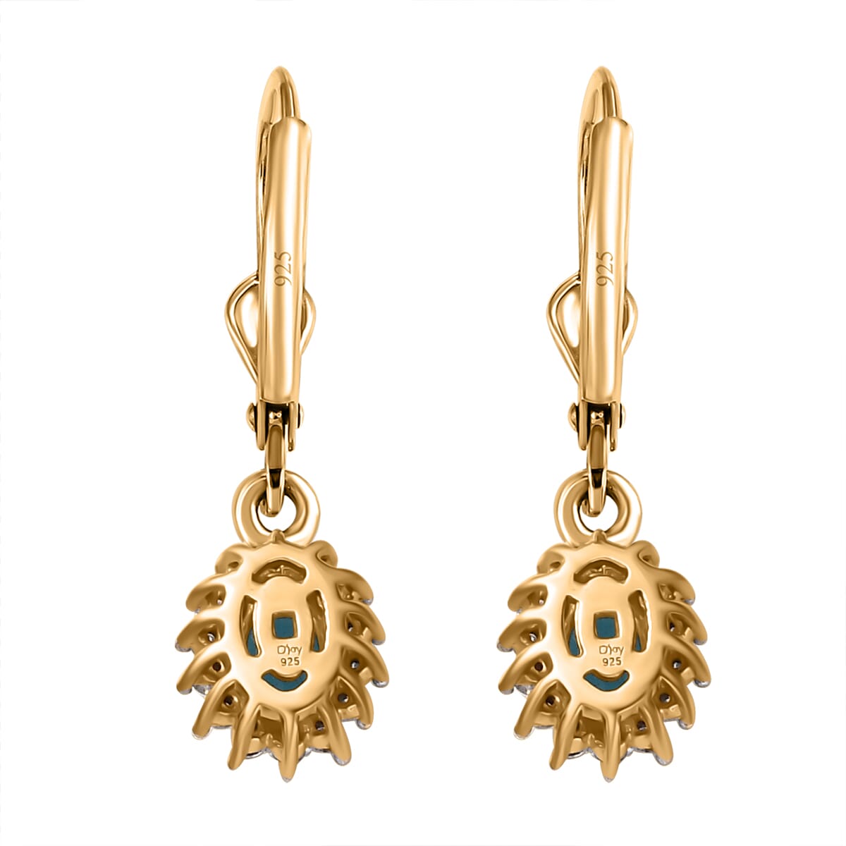 Premium Malgache Neon Apatite and Moissanite 1.15 ctw Sunburst Earrings in Vermeil Yellow Gold Over Sterling Silver image number 4