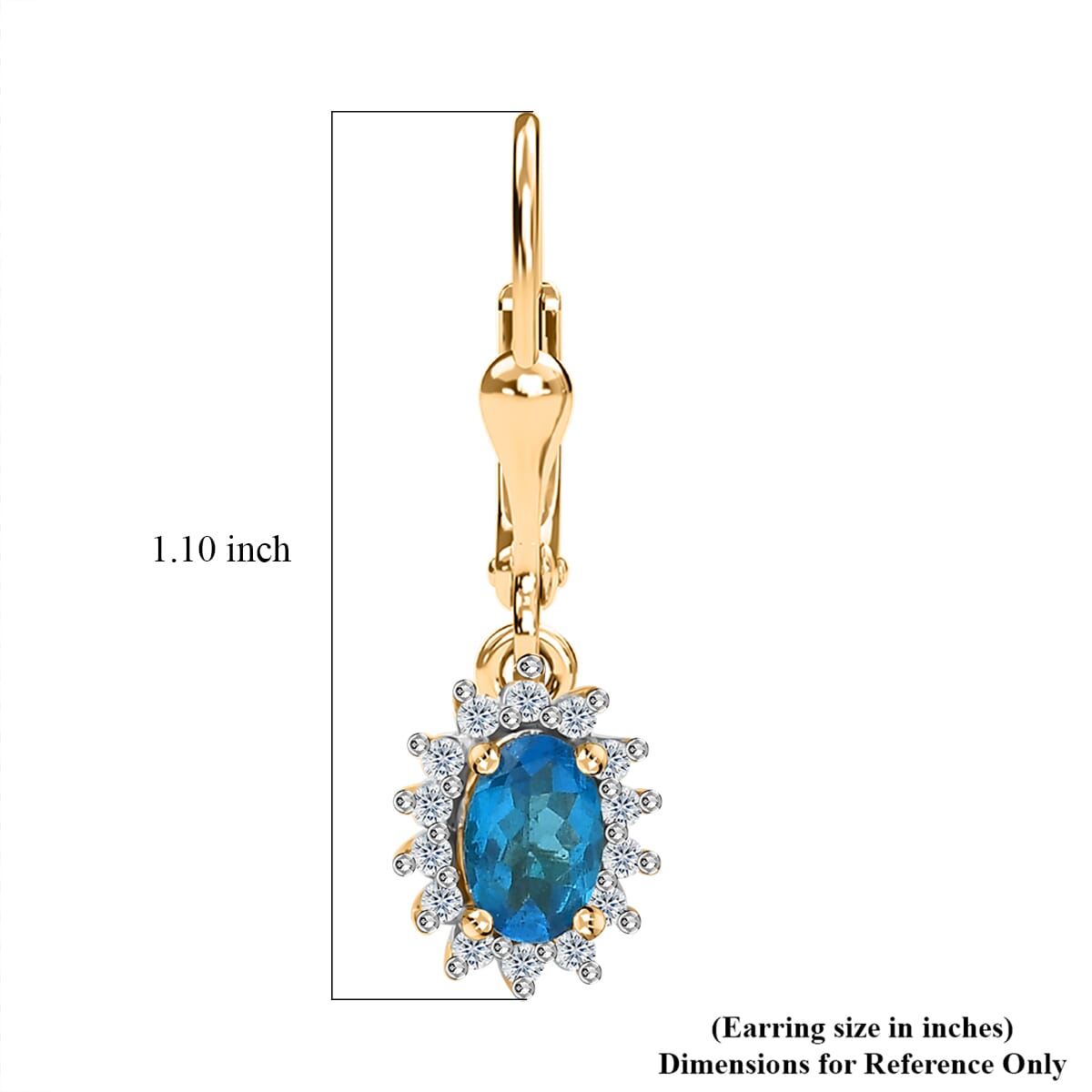 Premium Malgache Neon Apatite and Moissanite 1.15 ctw Sunburst Earrings in Vermeil Yellow Gold Over Sterling Silver image number 5
