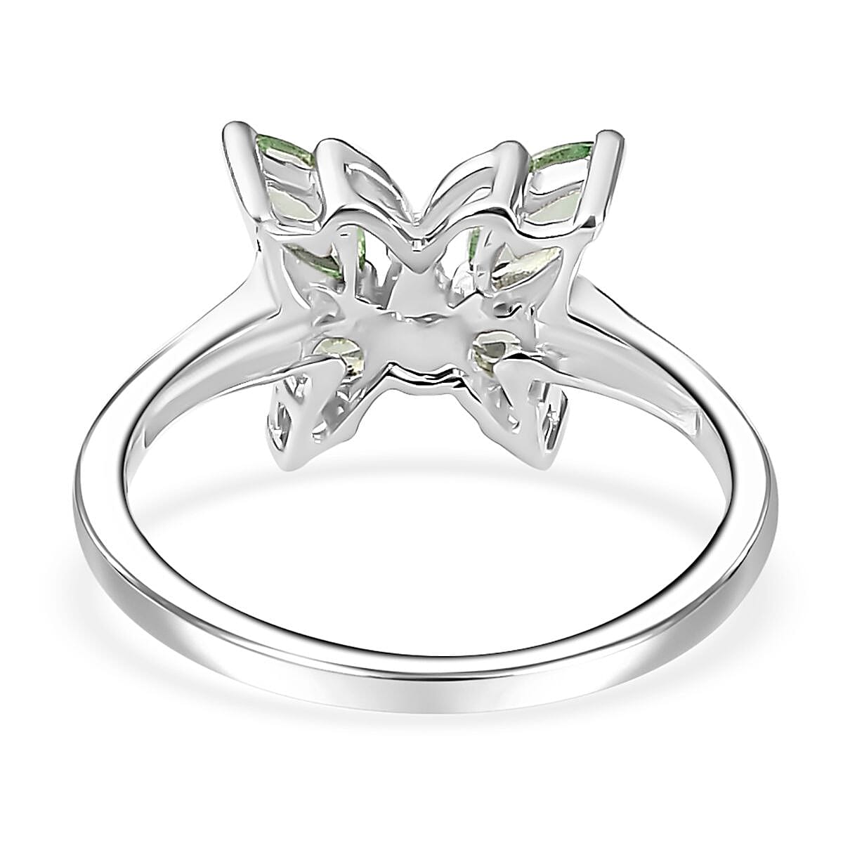 Brazilian Mint Garnet and White Zircon Butterfly Ring in Rhodium Over Sterling Silver (Size 10.0) 0.65 ctw
