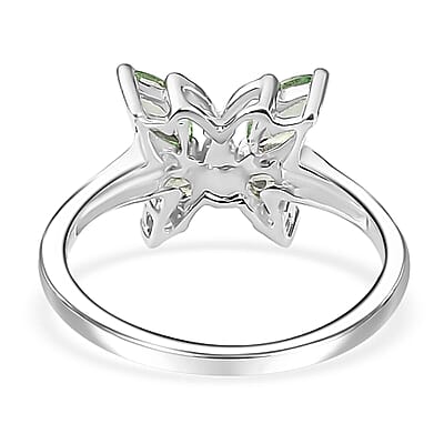 Brazilian Mint Garnet and White Zircon Butterfly Ring in Rhodium Over Sterling Silver (Size 10.0) 0.65 ctw
