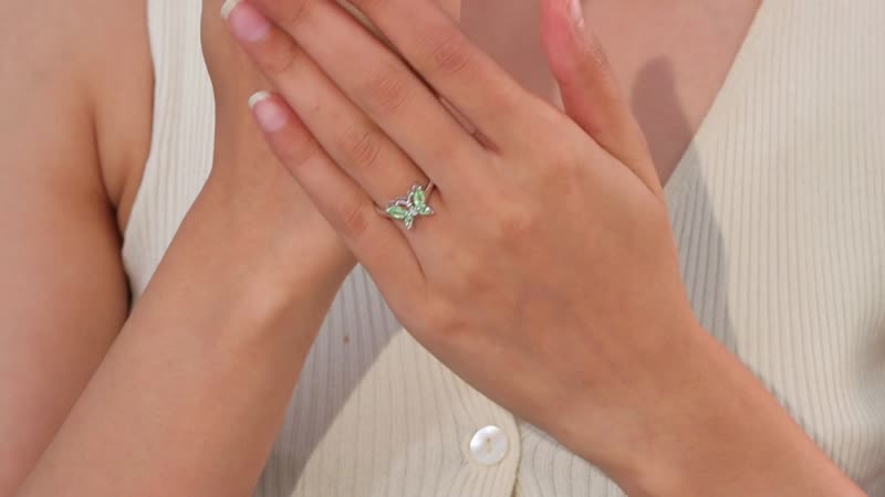 Brazilian Mint Garnet, White Zircon Butterfly Ring