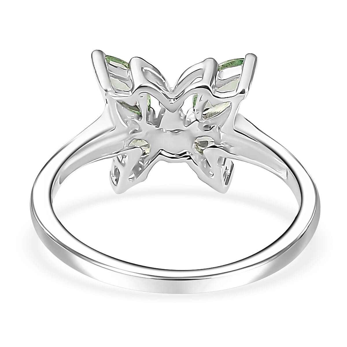 Brazilian Mint Garnet and White Zircon Butterfly Ring in Rhodium Over Sterling Silver (Size 8.0) 0.65 ctw image number 4