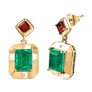 Emeraldine Triplet Quartz, Multi Gemstone 6.48 ctw Earrings in 18K Vermeil Yellow Gold Over Sterling Silver