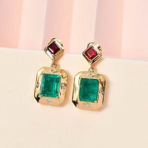 Emeraldine Triplet Quartz, Multi Gemstone 6.48 ctw Earrings in 18K Vermeil Yellow Gold Over Sterling Silver