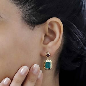 Emeraldine Triplet Quartz, Multi Gemstone 6.48 ctw Earrings in 18K Vermeil Yellow Gold Over Sterling Silver