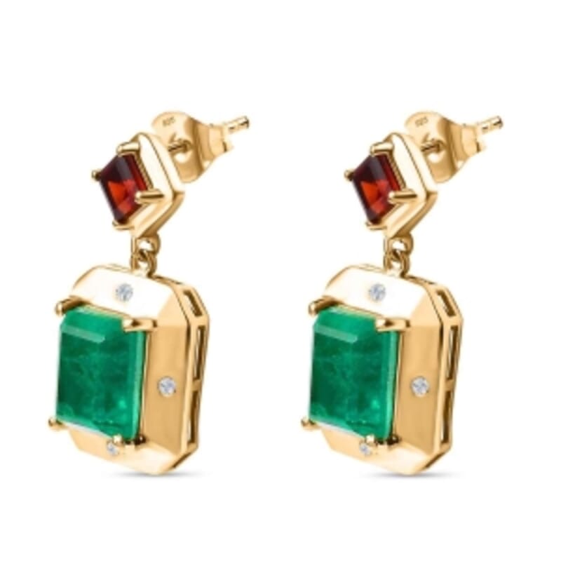Emeraldine Triplet Quartz, Multi Gemstone 6.48 ctw Earrings in 18K Vermeil Yellow Gold Over Sterling Silver