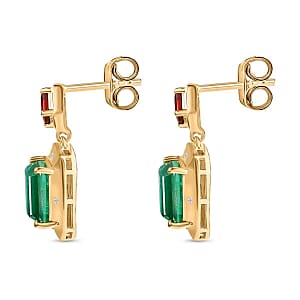Emeraldine Triplet Quartz, Multi Gemstone 6.48 ctw Earrings in 18K Vermeil Yellow Gold Over Sterling Silver